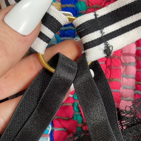 FreePress®️ Black Lace Bralette with B/W Striped Straps & Elastic Band NWOTs - Picture 4 of 8